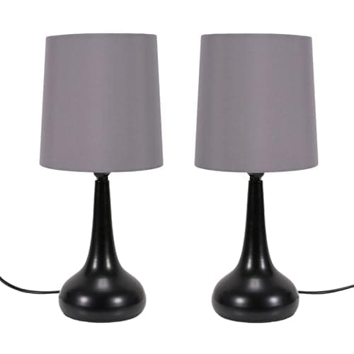 Image of ValueLights | Black Teardrop Touch Dimmer Table Lamps with Grey Pink Shade | Home Décor, Bedside & Desk Lamp | Includes Bulb