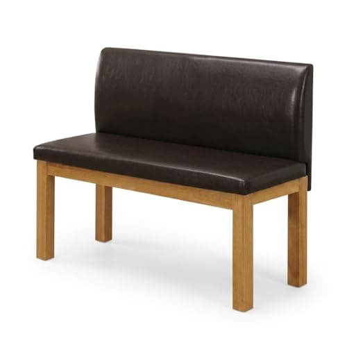 Image of Solid Oak Bench with Backrest – 105cm Natural Wood Dining Bench Seating, Scandi Style Kitchen, Dining Room & Hallway Wooden Bench