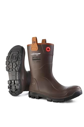 Image of DUNLOP Purofort RigPRO - Unisex Full Safety Mid-Calf Short Waterproof Work Boots, Dark Brown, Antistatic and Slip-Resistant Wellies with Steel Toecap for Outdoor and Industrial Use - EU46, UK11