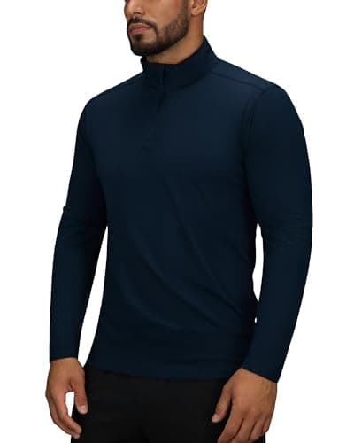 Image of 33,000ft Men's Active Sports Shirts Long Sleeve Running Top Quick-Dry Training Golf Tops Light Sweatshirts Breathable Pullover 1/4 Zip Gym Clothing for Fitness HikingNavy Blue L