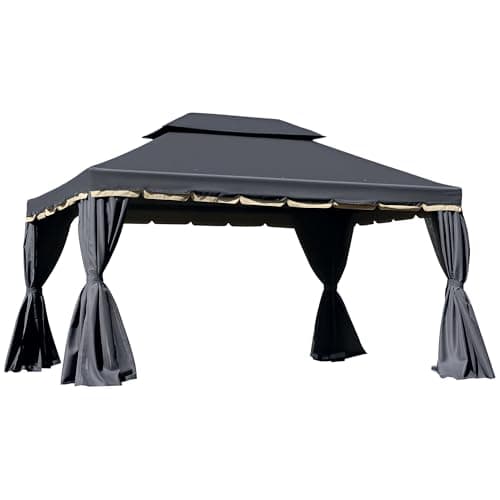 Image of Outsunny 3 x 4m Aluminium Garden Gazebo, Marquee Canopy Shelter Pavilion Party Tent with Nets and Curtains for Garden and Deck, Black