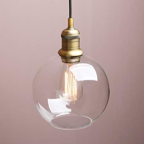 Image of Yosoan Lighting Industrial 7.9” Globe Pendant Light Fittings with Clear lampshade, Loft Bar Edison Hanging Ceiling Lights Decorative Lighting for for Kitchen Island Living Room Dining Room