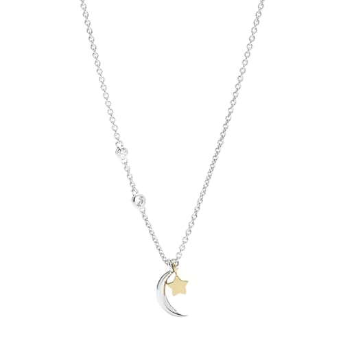 Image of Fossil Necklace for Women , Total Length: 420mm + 50mm 2-Tone, Gold, Silver CZ, Sterling Silver Necklace, JFS00432998