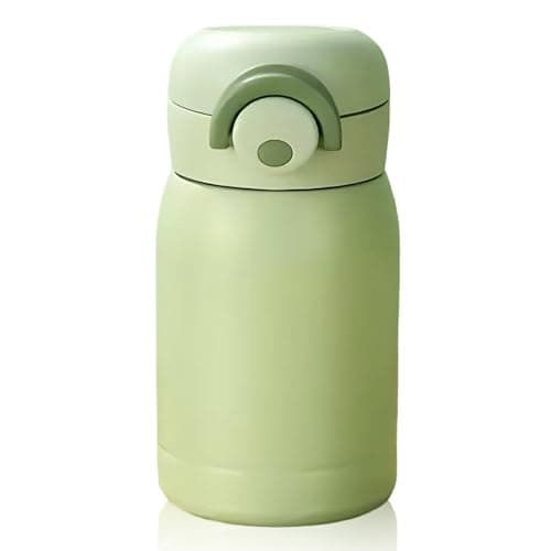 Image of Eastrise Small Water Bottle, 220ml Stainless Steel Insulated Flask, Mini, Lightweight & Leak-Proof with One-Hand Open Lid for Coffee, Milk, Juice, Hot and Cold Drinks (Green)