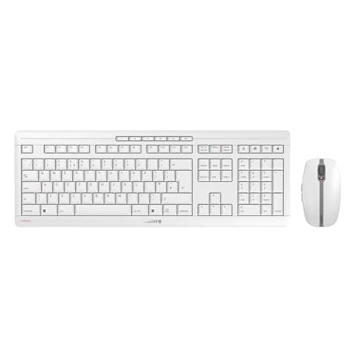 Image of CHERRY STREAM DESKTOP RECHARGE, Wireless Desktop Set, UK Layout (QWERTY), 2.4 GHz RF, Quiet Keystrokes, Rechargeable, White-Grey