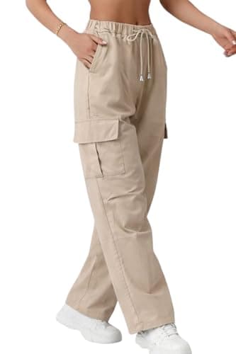 Image of Re Tech UK - Womens Cargo Trousers with 4 Pockets - Bengaline Quality Stretch Fabric - Relaxed Fit, Elasticated High Waist - Great Cargo Trousers for Women - Ladies Work Pants Combat Style (Beige, XL)