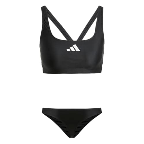 Image of adidas Women's 3 Stripes V Back Bikini, Black/White, One Size