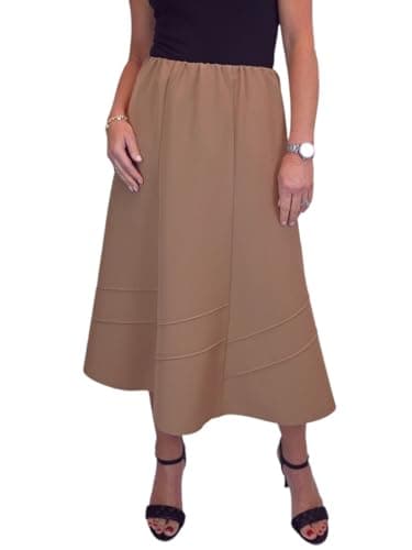 Image of Paulo Due Smart Flared Skirt for Women UK Elasticated Waist Ladies Swing Midi Maxi Skirt Fully Lined Work Occasion Office Evening Tan 10-20 (16)