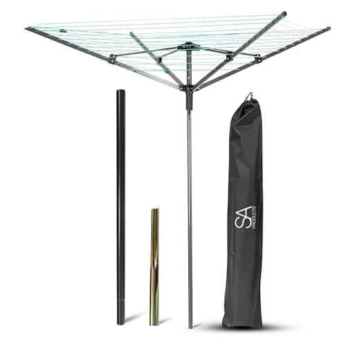 Image of SA Products Rotary Washing Line | 45m Rotating Heavy Duty Clothes Airer Outdoor | Garden 4 Arm Rotary Washing Line | Washing Line Rotary with Ground Spike & Cover