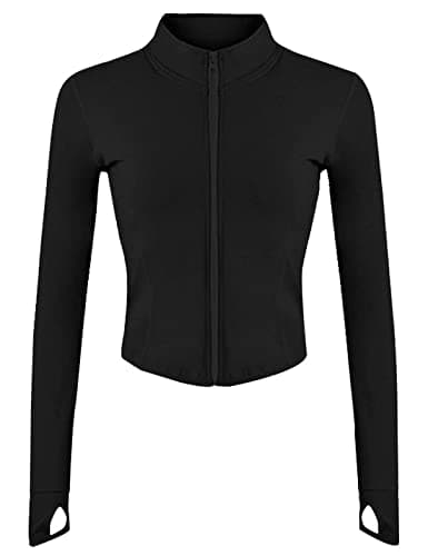 Image of Sukany Women's Lightweight Full Zip Running Track Jacket Workout Slim Fit Stretchy Athletic Yoga Sportwear with Thumb Holes Black M