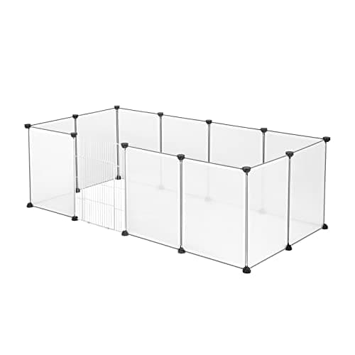 Image of EUGAD Rabbit Run Plastic, Hamster Playpen, Pet Fence DIY Pet Playpen with Door, Small Animal Enclosure, Indoor Run for Hamsters, Rabbits, Hedgehogs, Guinea Pigs 143x75x46 cm, White