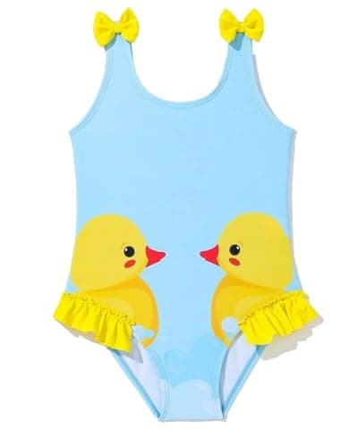 Image of Xumplo Toddler Girls Baby Girls One-Piece Swimming Costume Little Kids Duck Bow Bathing Suit Toddler Childrens Swimsuit Set 9-12 Months