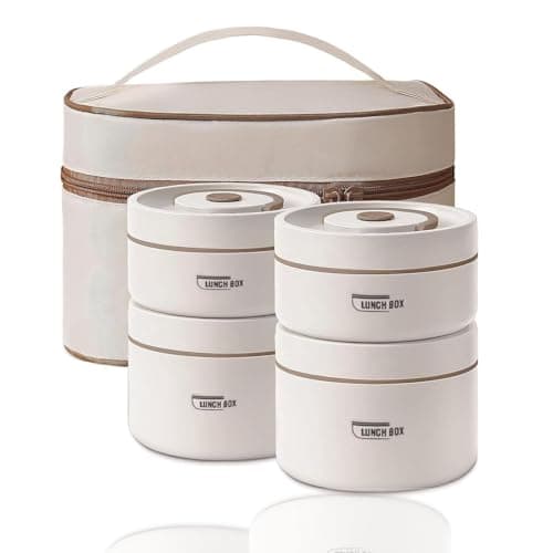 Image of Sightday 4PCS Microwavable Lunch Box,Stainless Steel Bento Box with Lunch Bag,Adult Lunch Boxs,Leakproof Lunch Containers for Work,Picnic,Office(Beige-2 * 440ml&2 * 600ml)