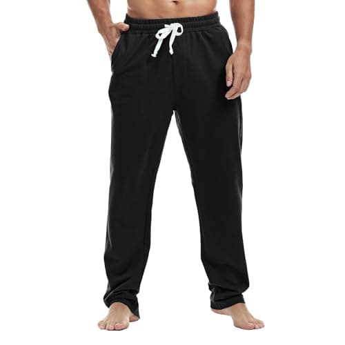 Image of Amy Coulee Mens Joggers Bottoms Cotton Running Gym Tracksuit Bottoms Casual Straight Leg Sweatpants (Black, L)