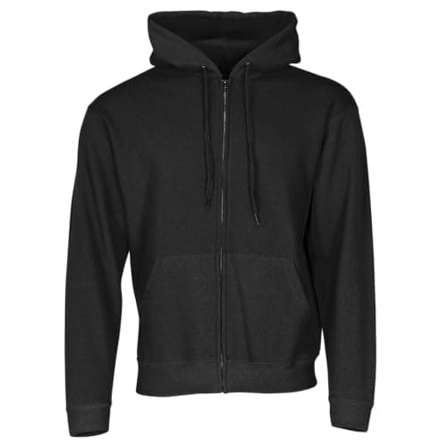 Image of Fruit of the Loom Classic Hooded Sweat Jacket Men's Hooded Sweatshirt Jacket Hoodie + Free Web-Textilien24 Fabric Bag - S M L XL XXL 3XL 4XL 5XL, black, 3XL