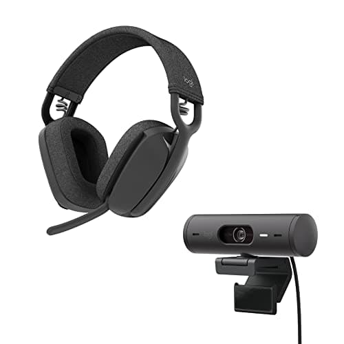 Image of Logitech Brio 500 Full HD webcam and Zone Vibe 100 wireless headphones with noise-cancelling mic, works with Microsoft Teams, Google Meet, Zoom, Mac/PC - Graphite