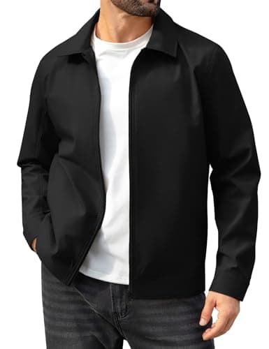 Image of Xnova Mens Jackets Lightweight Smart Casual Full Zip Windbreaker Track Coat Waterproof Bomber Jacket Laydown Collar Outerwear with Hidden Pockets (Black, M)