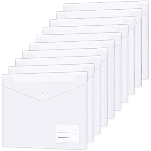 Image of 12 Pack Plastic Wallets A4 File Folders Plastic Transparent Document Folder with Label Pocket Snap Button Clear Files Envelope Pockets for Home, Office, School and Travel