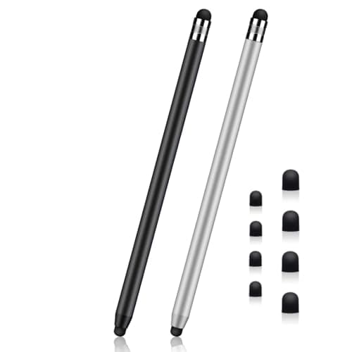 Image of Stylus Pens for Touch Screens,2 Pack Touchscreen Pen 2 in 1 Rubber Stylus Pen for Tablets,iPad,iPhone,Smartphones, All Universal Touch Screen Devices(Black + Silver)