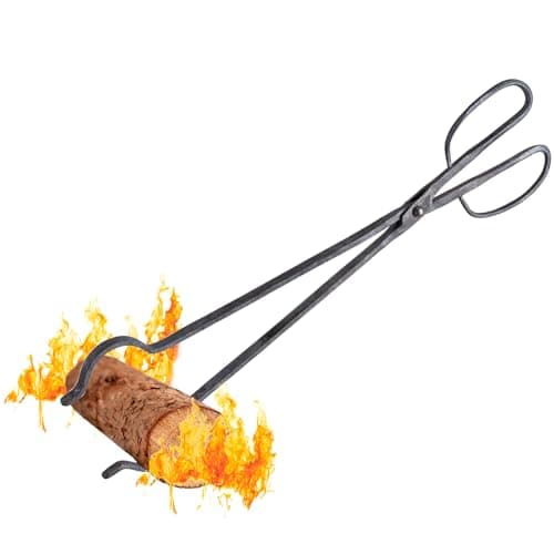 Image of Blacksmith Handcrafted Iron Fireplace Tongs, 18 inches, Big siz Handle， Sturdy Blacksmith Design for Fire Pit, Grilling，Adding Log (18 Inchs)