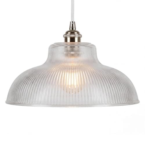 Image of Emitto Light Shade, Pendant Lamp Shade, Glass Light Shade Ceiling, Prismatic Clear Bowl Design with Reducer Ring for Kitchen Bedroom Dining Room