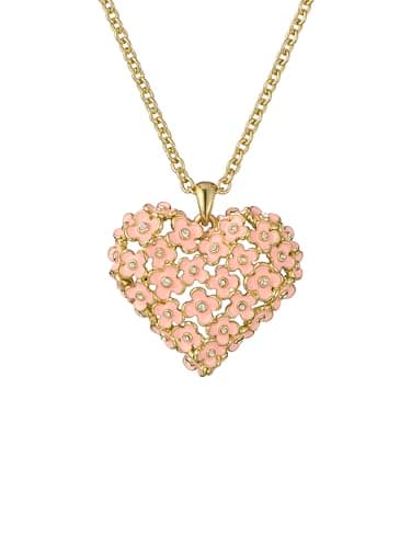 Image of Ted Baker Bonte Bouquet Heart Pendant Necklace for Women (Gold/Light Pink & Crystal)