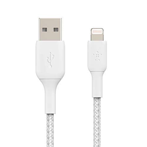 Image of Belkin Braided Lightning Cable (Boost Charge Lightning to USB Cable for iPhone, iPad, AirPods) MFi-Certified iPhone Charging Cable, Braided Lightning Cable, White, 1 m