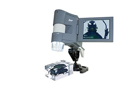 Image of Celestron 44315 FlipView 5MP LCD Portable Microscope, 10x-120x Magnification, Grey