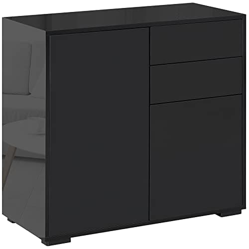 Image of HOMCOM High Gloss Frame Sideboard, Side Cabinet, Push-Open Design with 2 Doors for Living Room, Bedroom, Black