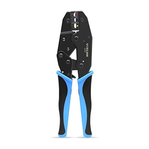 Image of VCELINK GJ707 Wire Crimping Tool for Insulated Electrical Connectors 22-10 AWG, Ratchet Wire Terminal Crimper, Ratcheting Wire Crimp Pliers 8.9 Inch in Blue