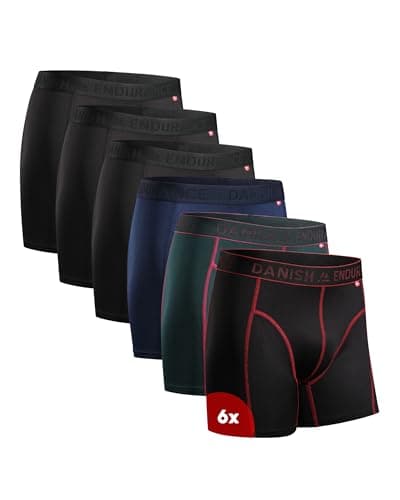 Image of DANISH ENDURANCE Mens Boxers, Anti Chafing, Long Leg or Regular, Sports Underwear Men, Running Boxers, 6 Pack, Multicolour (3x Black, 1x Blue, Black/Red, Green), Medium