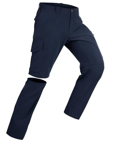 Image of 33,000ft Men's Zip-Off Hiking Trousers Quick Dry Stretch Walking Pants Convertible into Shorts Lightweight Cargo Trousers for Camping, Fishing, Travelling, Dark Denim 34W / 32L