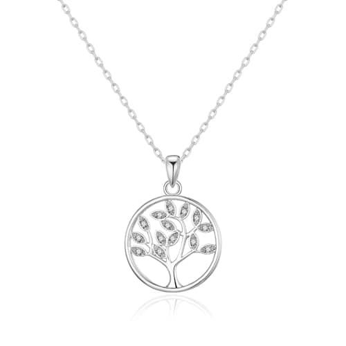 Image of Philip Jones Silver Plated Tree of Life Necklace Created with Zircondia® Crystals