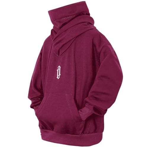 Image of Eocicvvi Hoodies for Men Cowl Neck Hoodie Fleece Pullover Sweat Hood Long Sleeve Sweatshirt Casual Pullover Fall Winter Loose Fit Tops with Embroidery(Red,L)