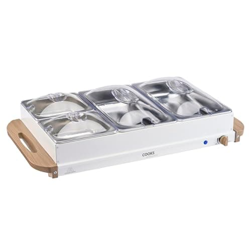 Image of Cooks Professional 4-Section Buffet Warmer 7.2 Litre Capacity with Hotplate Function & Adjustable Temperature Control Dial | 300W Portable Electric Food Serving Tray | Nordic White
