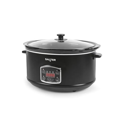 Image of Salter Digital 6.5L Slow Cooker – 3 Heat Settings, Auto Keep Warm, LED Display, Built-In Delay & Cook Timer, Dishwasher Safe Ceramic Pot, Tempered Glass Lid With Steam Vent, Cool Touch Handles, 320W