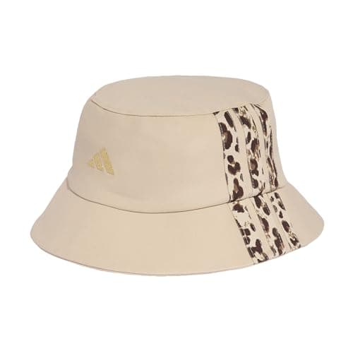 Image of adidas Unisex Leo Graphic Bucket Hat, Crystal Linen/Khaki Six/Dark Brown/Gold met., S-M
