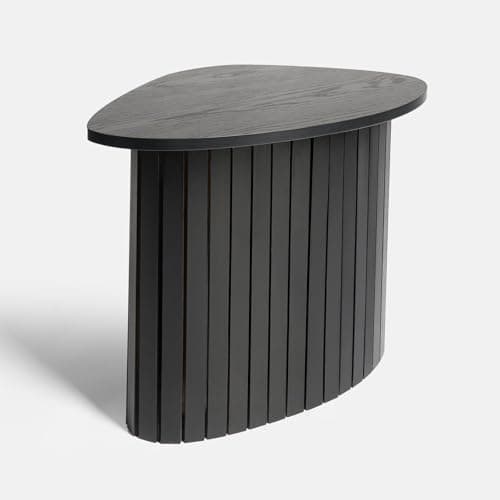 Image of OHS Coffee Table for Living Room, Wooden Side Table Madison Ribbed Wood Frame Decorative Sofa Side Tables Nightstand Bedside Tables for Bedroom Office Small Spaces, Black