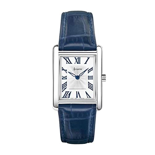 Image of Accurist Rectangle 26mm Quartz Watch in White with Analogue Display, and Blue Leather Strap 71002