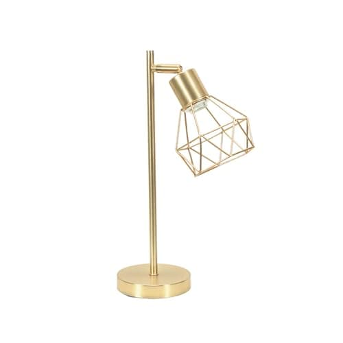 Image of ValueLights | Brushed Gold Metal Table Desk Lamp with Geometric Basket Cage Shade for Living Room Bedroom | Table Lamps, Home Décor & Improvement Essential