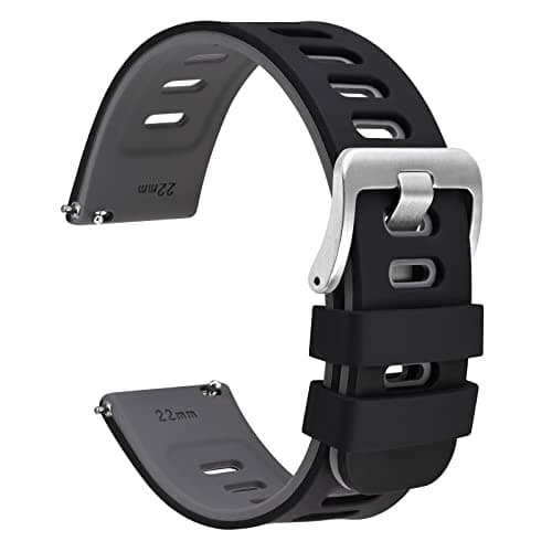 Image of WOCCI 22mm Bicolor Watch Strap, Silicone Rubber, Quick Release Replacement Band for Men and Women, Silver Stainless Steel Buckle (Black-Grey)
