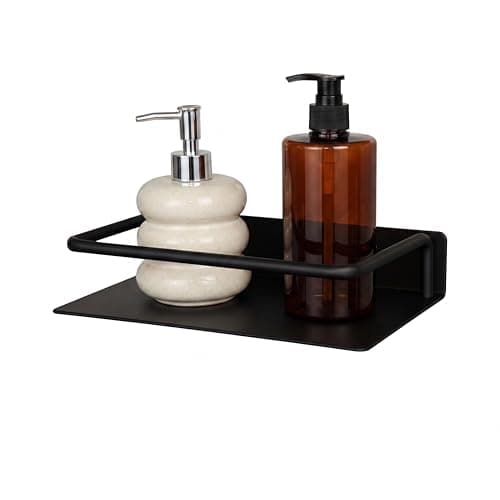 Image of JOOM Black Metal Floating Wall Shelf Wall Mounted Small 20CM Floating Shelves with Rail for Living Room Bedroom Bathroom,1 Pack,Home Decor & Storage