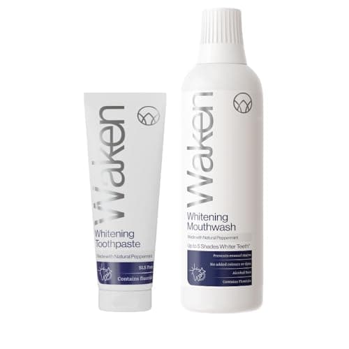 Image of Waken Whitening Mouthwash & Toothpaste Bundle, whitening Formula,Helps Protect Against Cavities and Reduce Plaque,Vegan, Alcohol & SLS-Free, Natural Peppermint, Recyclable
