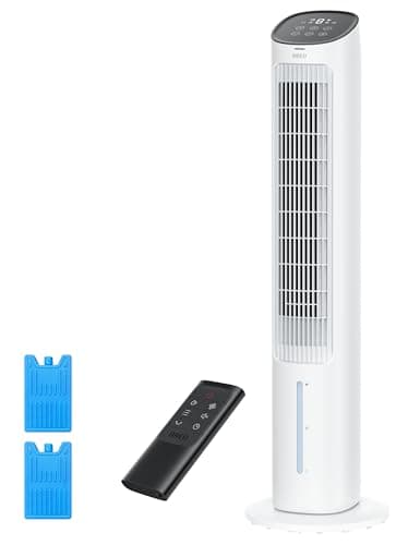 Image of DREO 40“ Evaporative Air Cooler, 35dB Silent Cooling Fan that Blow Cold Air, 80° Oscillating Bladeless Tower Fan for Bedroom, Removable Water Tank, Ice Packs, Remote Control, 4 Speed, 7H Timer, White
