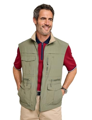 Image of Pegasus Men's Lightweight Nylon Multi Pocket Travel Gilet, Breathable Mesh Lined & Quick Dry Sleeveless Utility Vest Khaki 46-48