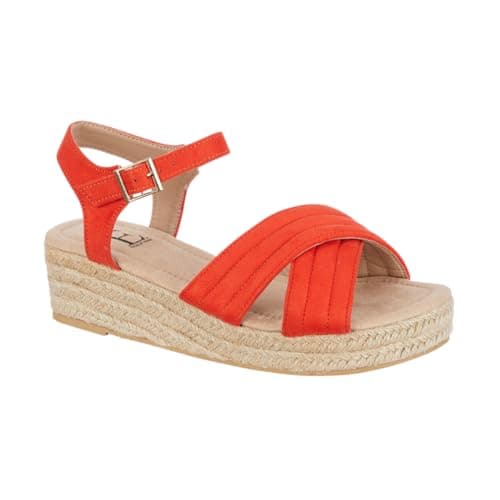 Image of Womens Platform Espadrille Sandals Adjustable Buckle Strap Summer Jute Platform Sandals Comfortable Casual Walking Shoes (Coral Crossover, UK Footwear Size System, Adult, Women, Numeric, Medium, 6)