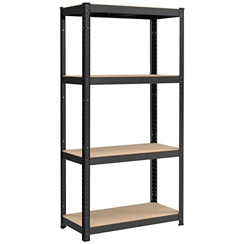Image of SONGMICS 4-Tier Shelving Unit, Steel Shelving Unit for Storage, Boltless Assembly, for Garage, Shed, Load Capacity 520 kg, 40 x 80 x 160 cm, Black GLR044B01