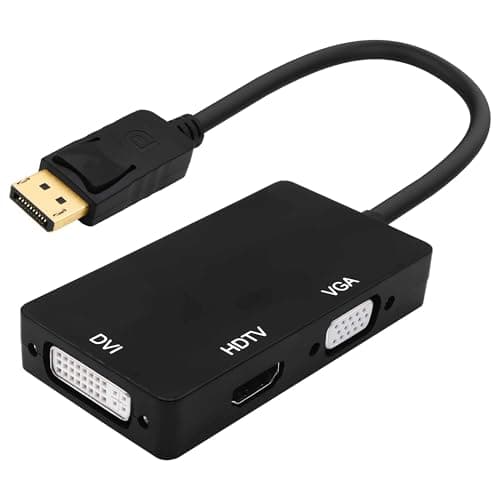 Image of YARCHONN YARHONN DisplayPort to HDTV VGA DVI Adapter DP to VGA DVI HDTV 3 in 1 Adapter Converter Male to Female Cable for PC Laptop TV Projector