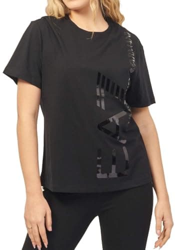 Image of Emporio Armani EA7 Women's T-Shirt Crew Neck Logo Series in Organic Cotton AVS - 3DTT25 (S, Black), Black, S