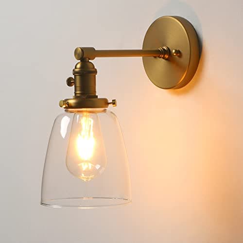Image of Phansthy Vintage Style Wall Lights Clear Glass Shade, Edison Industrial Wall Sconce E27 Indoor Light Fixtures Loft Bar Kitchen Lamp Lighting(Antique)